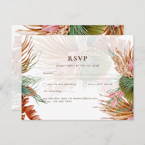 BOHO Pampas Grass Floral Tropical Wedding Postcard