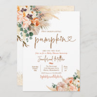 Boho Pampas Grass Floral Twin Pumpkin Baby Shower Invitation