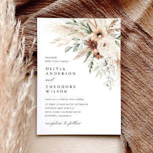 Boho Pampas Grass Floral Wedding Invitation