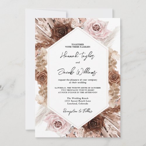 Boho Pampas Grass Floral Wedding Invitation