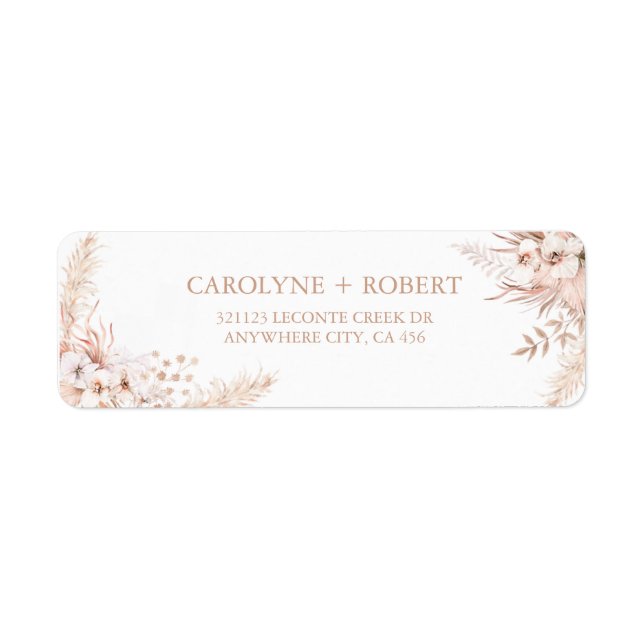 Boho Pampas Grass Floral Wedding Label (Front)