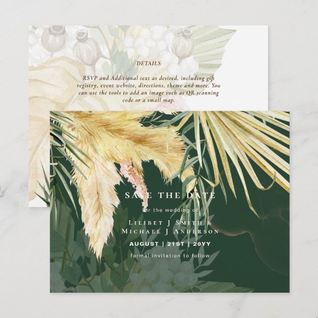 BOHO Pampas Grass Floral Wedding Save The Date Pos Postcard (Front/Back)