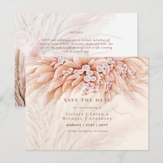 BOHO Pampas Grass Floral Wedding Save The Date Pos Postcard (Front/Back)