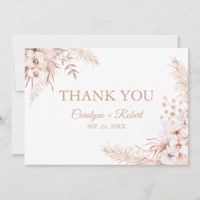 Boho Pampas Grass Floral Wedding Thank You Card (Front)