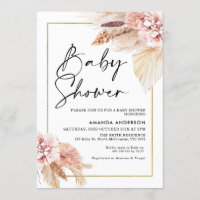 Boho Pampas Grass Frame Baby Shower Invitation