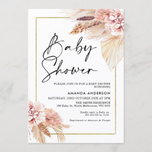 Boho Pampas Grass Frame Baby Shower Invitation