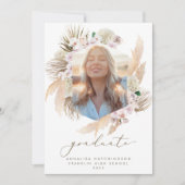 Boho Pampas Grass Frame Photo Graduation Announcement (Front)