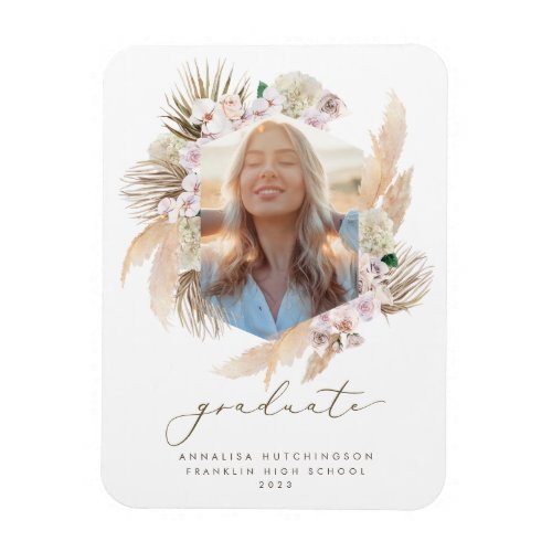 Boho Pampas Grass Frame Photo Graduation Magnet