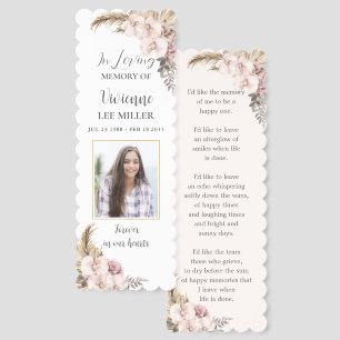 Boho Pampas Grass Funeral Memorial Photo Bookmark