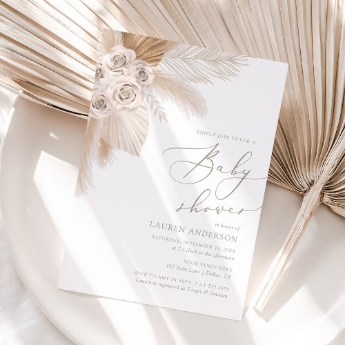 Boho Pampas Grass Gender Neutral Baby Shower Invitation