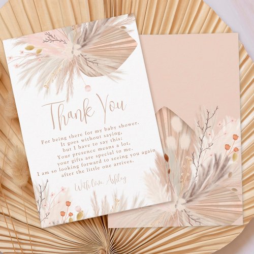 Boho pampas grass gender neutral chic baby shower thank you card