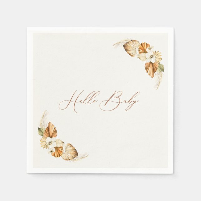 Boho Pampas Grass Gender Neutral Hello Baby Napkins (Front)