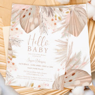 Boho pampas grass gender neutral hello baby shower invitation