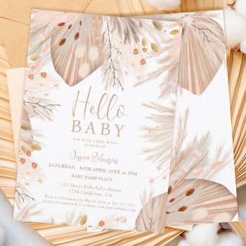 Boho Pampas Grass Gender Neutral Hello Baby Shower Invitation by girly_trend at Zazzle