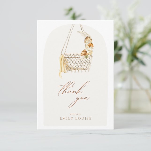 Boho Pampas Grass Gender Neutral Hello Baby Shower Thank You Card (Standing Front)