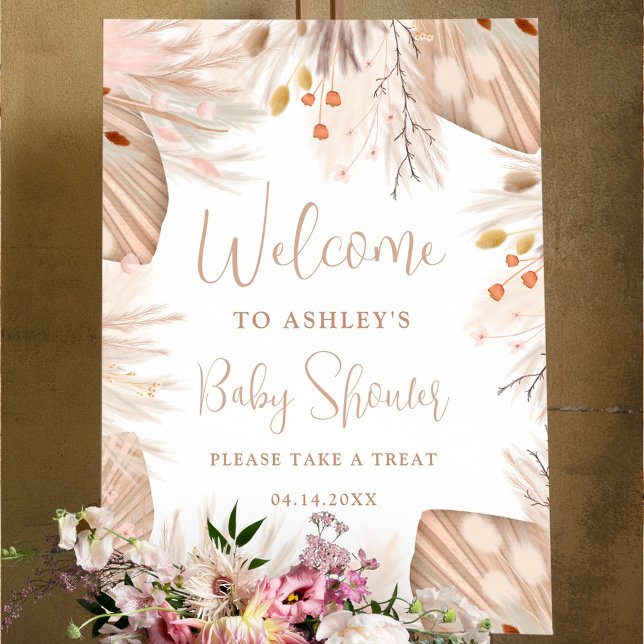Boho pampas grass gender neutral welcome shower foam board (Creator Uploaded)
