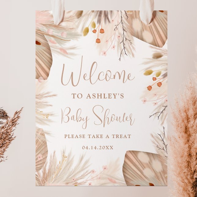 Boho pampas grass gender neutral welcome shower poster (Boho pampas grass gender neutral welcome shower poster)