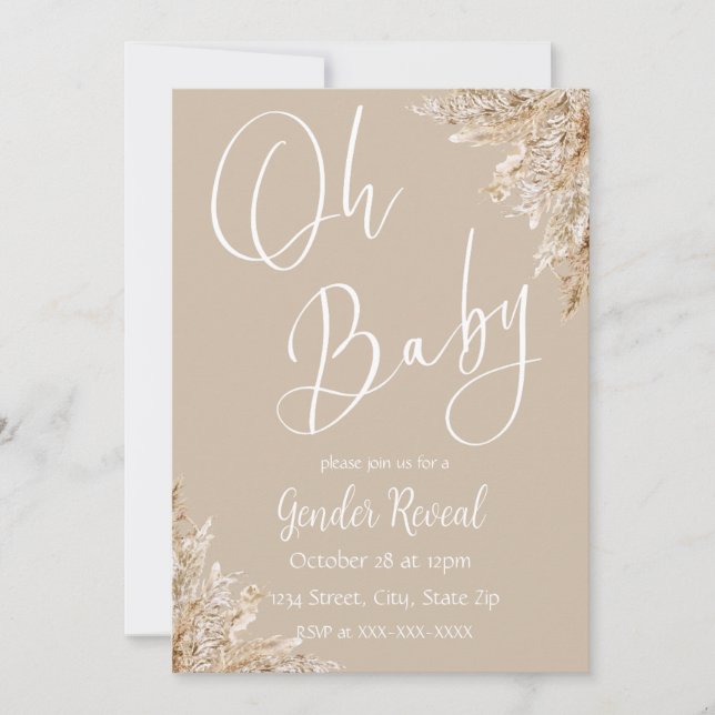 Boho Pampas Grass Gender Reveal Invitation (Front)