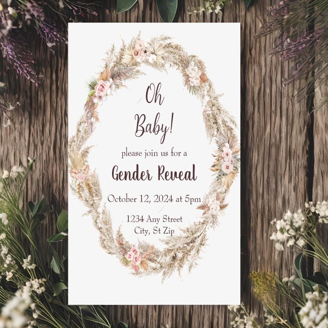 Boho Pampas Grass Gender Reveal Invitation (Creator Uploaded)