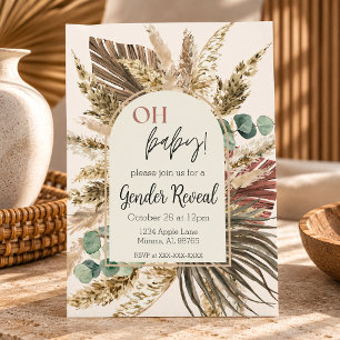 Boho Pampas Grass Gender Reveal Invitation