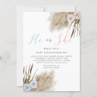 Boho Pampas Grass Gender Reveal Party Invitation