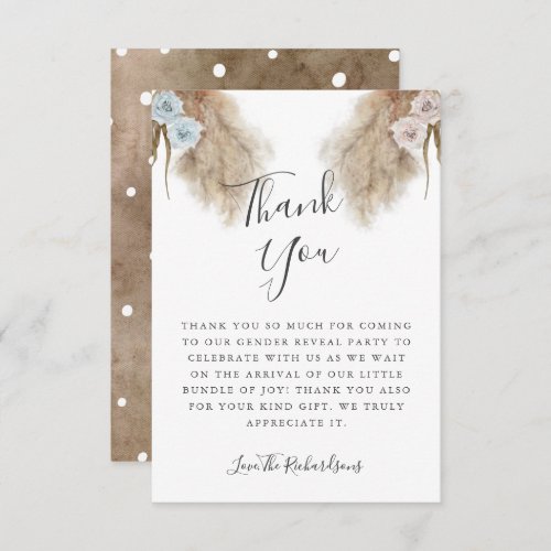 Boho Pampas Grass Gender Reveal Party  Thank You Card