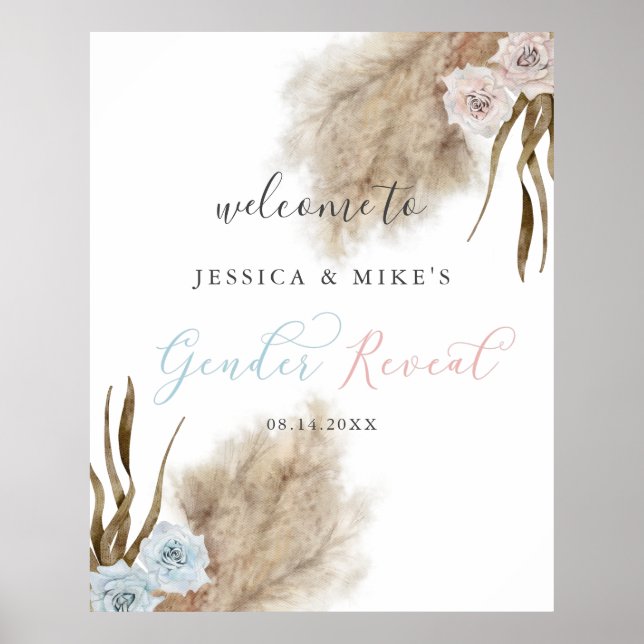 Boho Pampas Grass Gender Reveal Party Welcome Sign (Front)