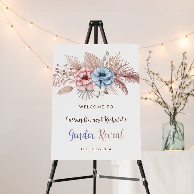 Boho Pampas Grass Gender Reveal Welcome Sign (In Situ (Stand))