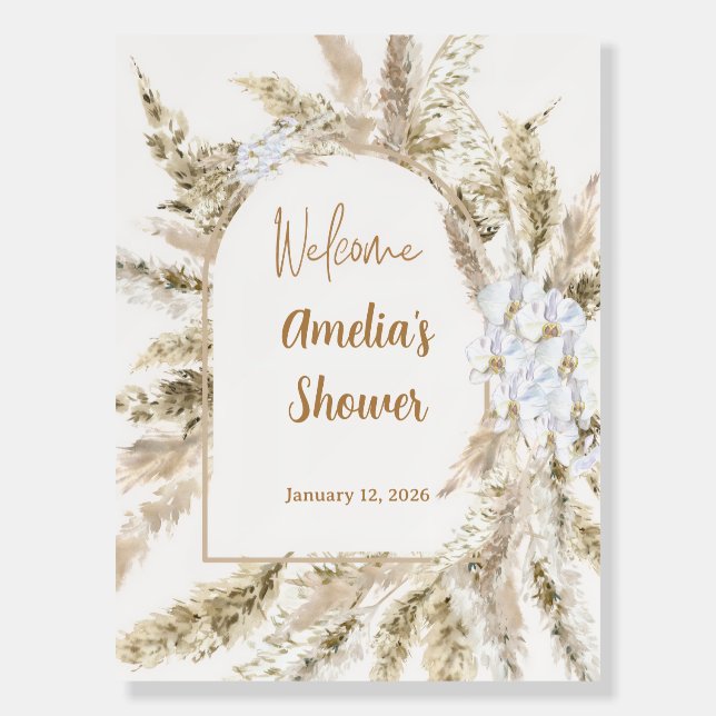 Boho Pampas Grass Gender Reveal Welcome Sign (Front)