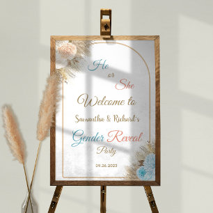 Boho Pampas Grass Gender Reveal Welcome Sign