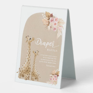 Boho Pampas Grass Giraffe Diaper Raffle Table Tent