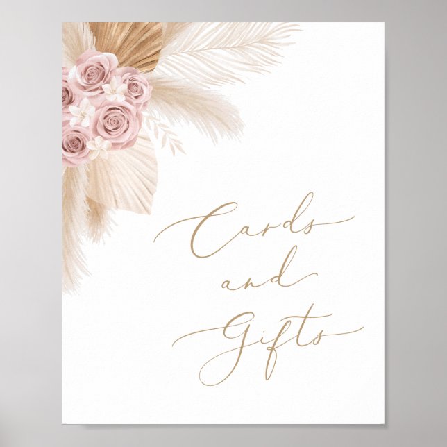 Boho Pampas Grass Girl Baby Shower Cards and Gifts Poster (Front)