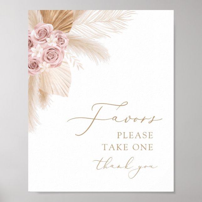 Boho Pampas Grass Girl Baby Shower Favors Sign (Front)