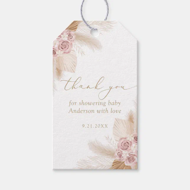 Boho Pampas Grass Girl Baby Shower Gift Tags | Zazzle