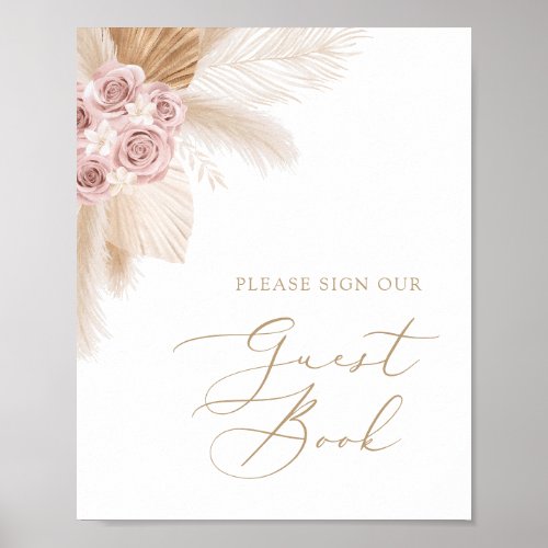 Boho Pampas Grass Girl Baby Shower Guest Book Sign