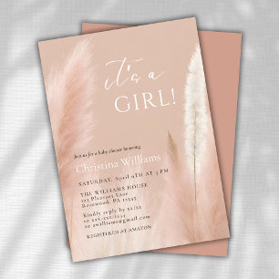 Boho Pampas Grass Girl Baby Shower Invitation
