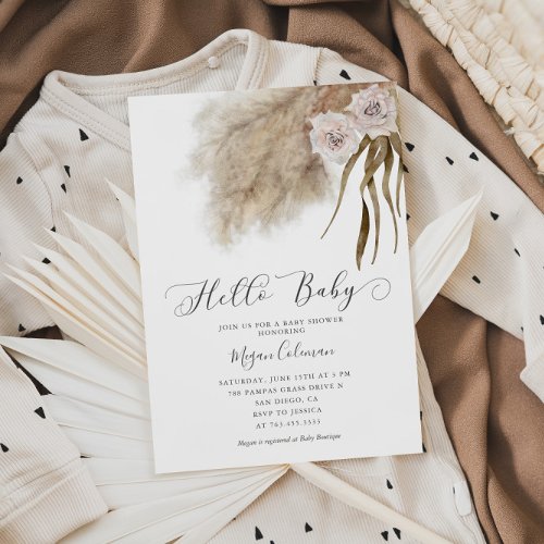 Boho Pampas Grass Girl Baby Shower  Invitation