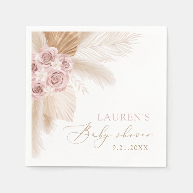 Boho Pampas Grass Girl Baby Shower Napkins (Front)