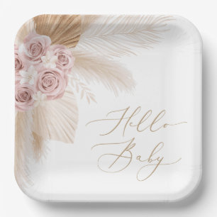 Boho Pampas Grass Girl Baby Shower Paper Plates