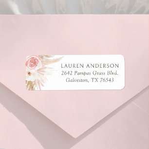 Boho Pampas Grass Girl Baby Shower Return Address Label