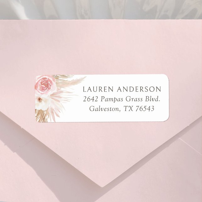  Boho Pampas Grass Girl Baby Shower Return Address Label (Creator Uploaded)