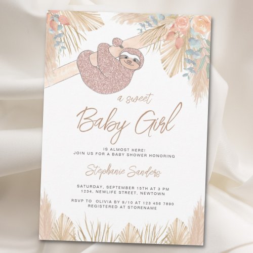 Boho Pampas Grass Girls Baby Shower Invitation
