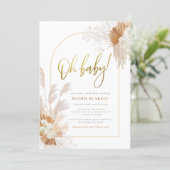 Boho Pampas Grass Gold Floral Arch Baby Shower Invitation (Standing Front)