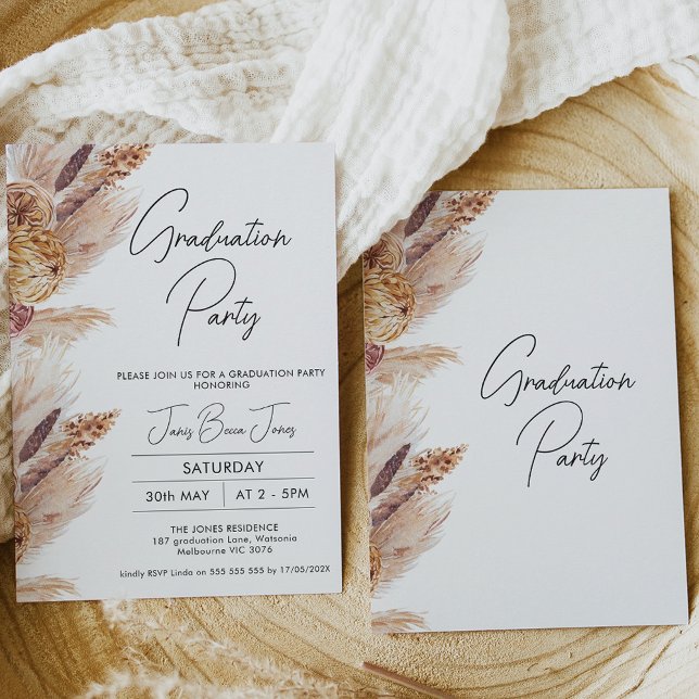 Boho Pampas Grass Graduation Party Invitation (Creator Uploaded)