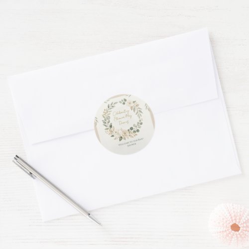 Boho Pampas Grass Greenery Baby Shower Classic Round Sticker