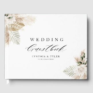 Boho pampas grass greenery wedding guestbook