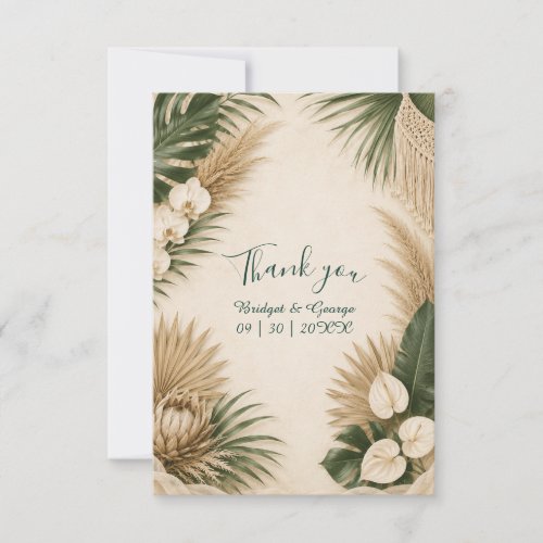 boho Pampas Grass Hawaii Floral Tropical Wedding Thank You Card