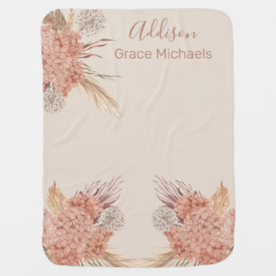 Boho Pampas Grass Hydrangeas Baby Girl Blanket