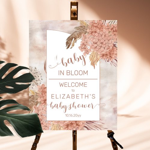 Boho Pampas Grass  Hydrangeas Baby Shower Welcome Poster