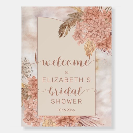 Boho Pampas Grass Hydrangeas Bridal Shower Welcome Foam Board | Zazzle